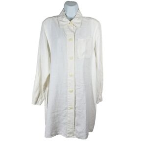 CW 100% LINEN BUTTON FRONT HIGH SIDE SLIT TUNIC TOP/DRESS